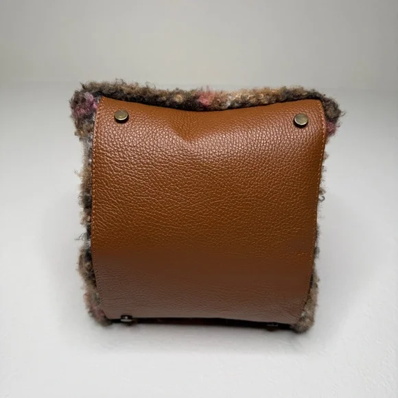 Sundance Maple Glen Teddy Plaid Bag Leather Accents Brown Pink Made in Italy - Picture 3 of 7